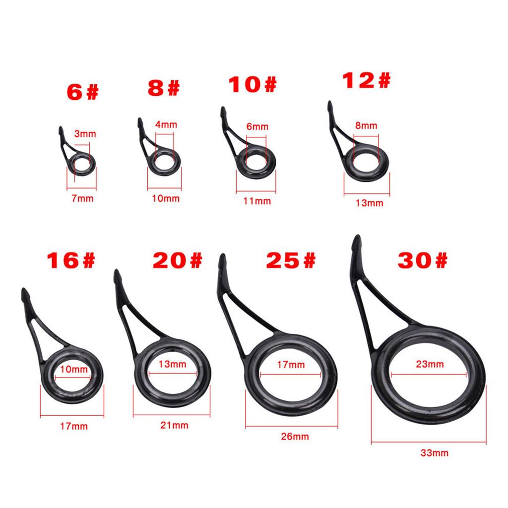 7 Pièces Guides de Canne à Pêche en Acier et Céramique Kit de Réparation de Canne Anneaux d'Oeil de Pointe de Canne DIY 7 Tailles Mixtes Accessoires pour Cannes à Pêche