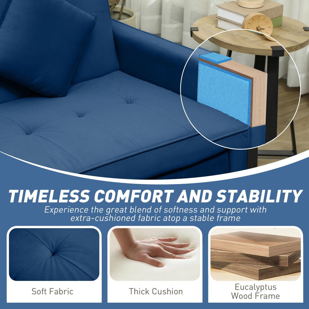 Three Person Velvet Feel Sofa Bed Blue