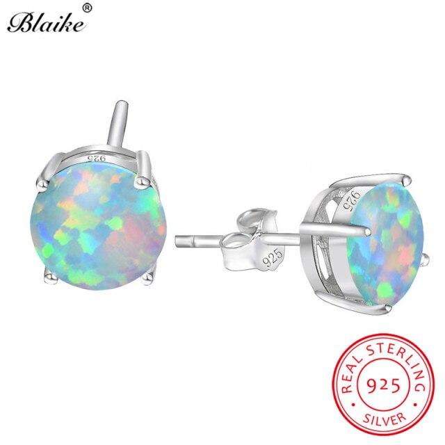 

Серьги-гвоздики Blaike из настоящего 100% стерлингового серебра 925 пробы с белым/синим/зеленым опалом для женщин, серьги-гвоздики с мистическим радужным цирконием, изящные ювелирные изделия белый