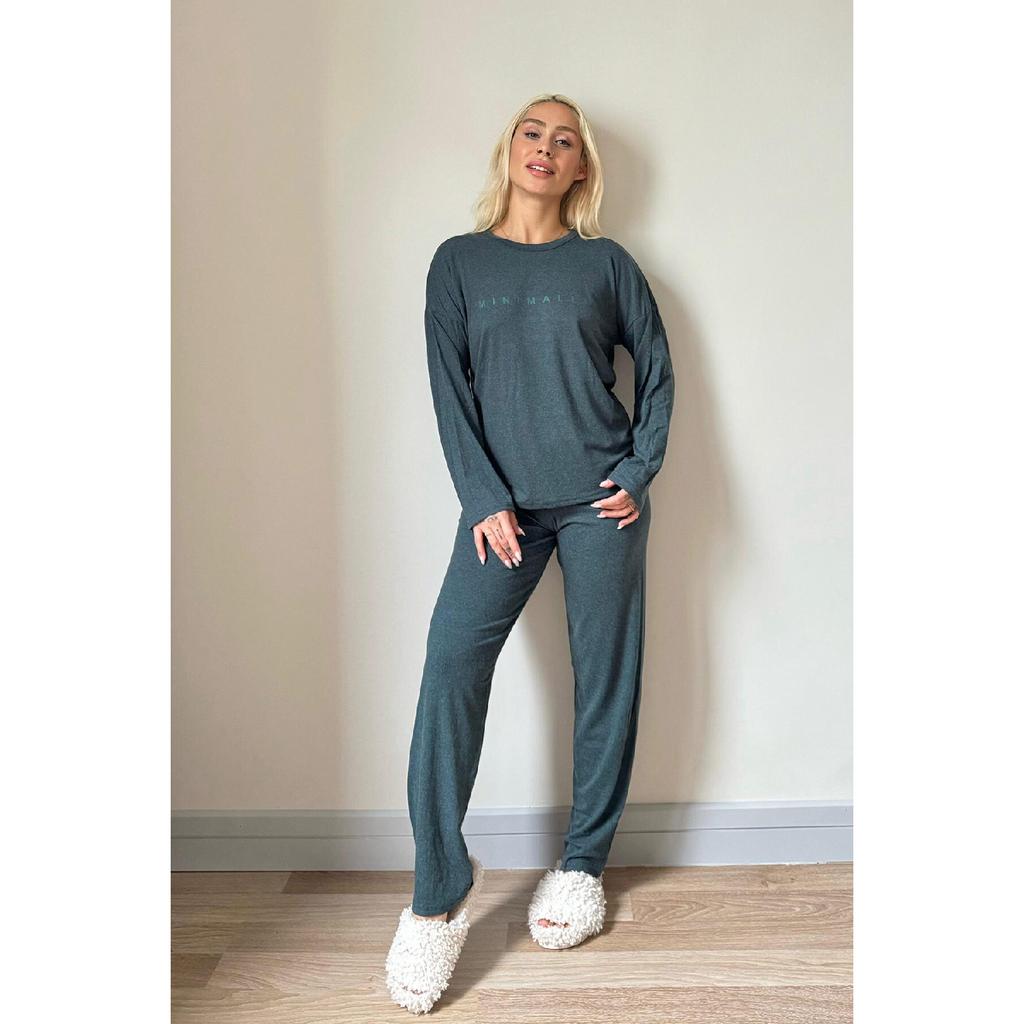 Marineblaues, minimalistisches, langrmliges Damen-Pyjama-Set aus  bedrucktem Bambus gnstig kaufen  Preis, kostenloser Versand, echte  Bewertungen mit Fotos  Joom