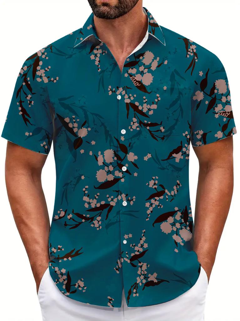 Summer Short Sleeve Flower Shirt Men'S Beach Large Size Casual 3D Digital Printing Men'S Shirt Tide