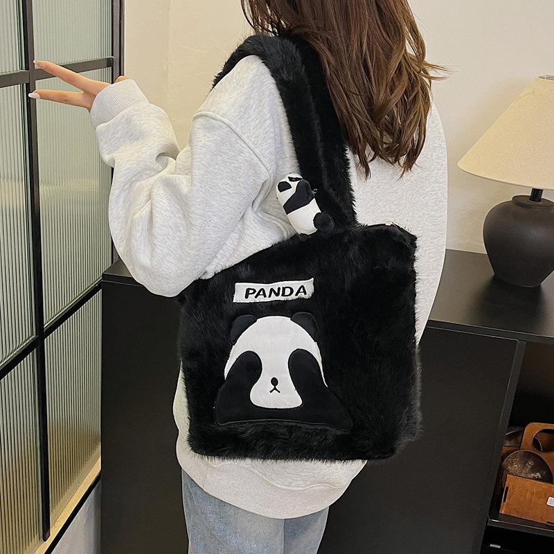 Hot-selling Panda Plush Underarm Bag Hand Carry Large Capacity Plush Handbag Women's Crossbody Shoulder Bag Tote
