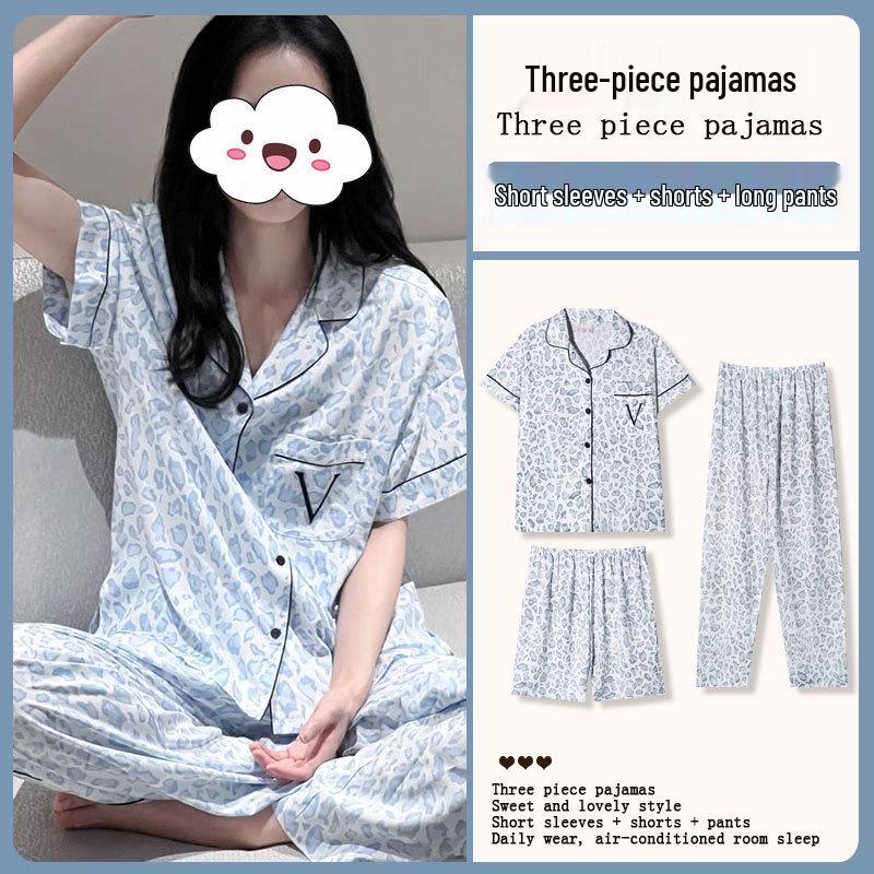 Summer Fashion Pajamas: Women's Short Sleeve Three-Piece Set with Cartoon Pacha Dog Design, Suitable for Home or Outdoors
