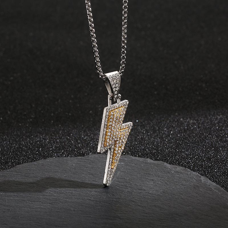 Unisex Minimalist Hip-Hop Lightning Pendant with Full Diamond Design
