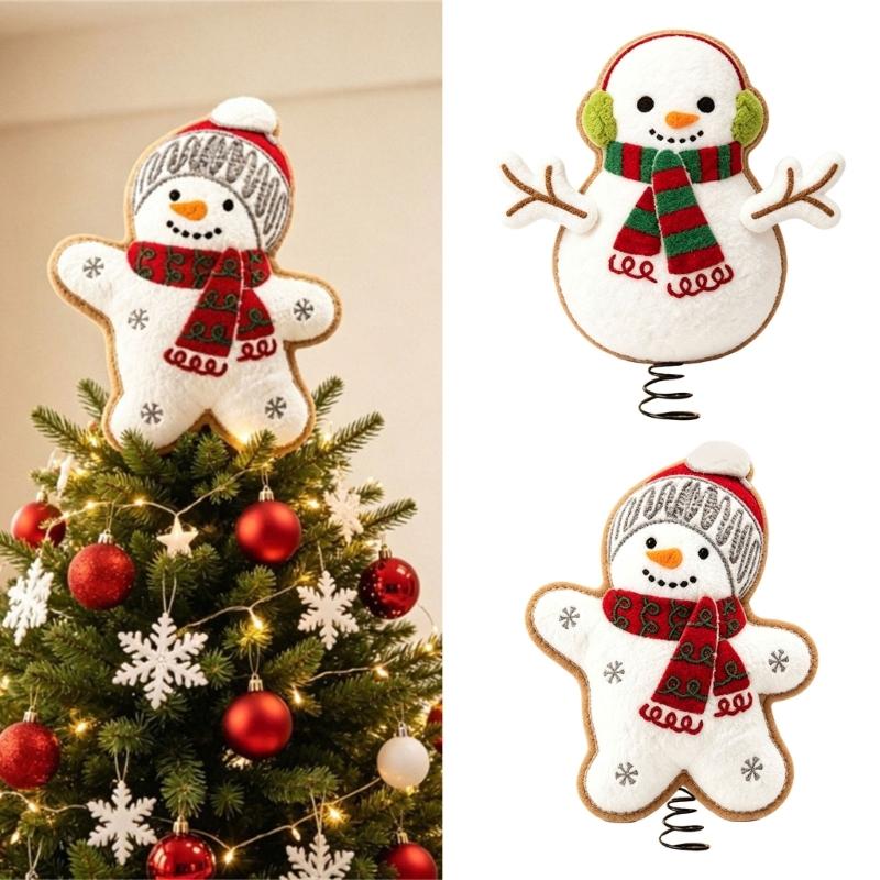 Character Christmas Tree Top Decoration with Fabric Styling and a Coil Spring Base for Home, Office, or Retail Displays
