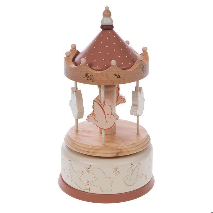 Carrousel musical en bois avec oiseaux 21 cm - Rose