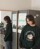 BONIEE [Fleece Lined] Custard Collage Logo Graphic Oversized Sweatshirt Green