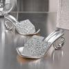 Modne Klapki Damskie Design z Kształtnymi Obcasami Damskie Klapki Luksusowe Kryształowe Sandały na Wysokim Obcasie Impreza Bankietowa Sandalias