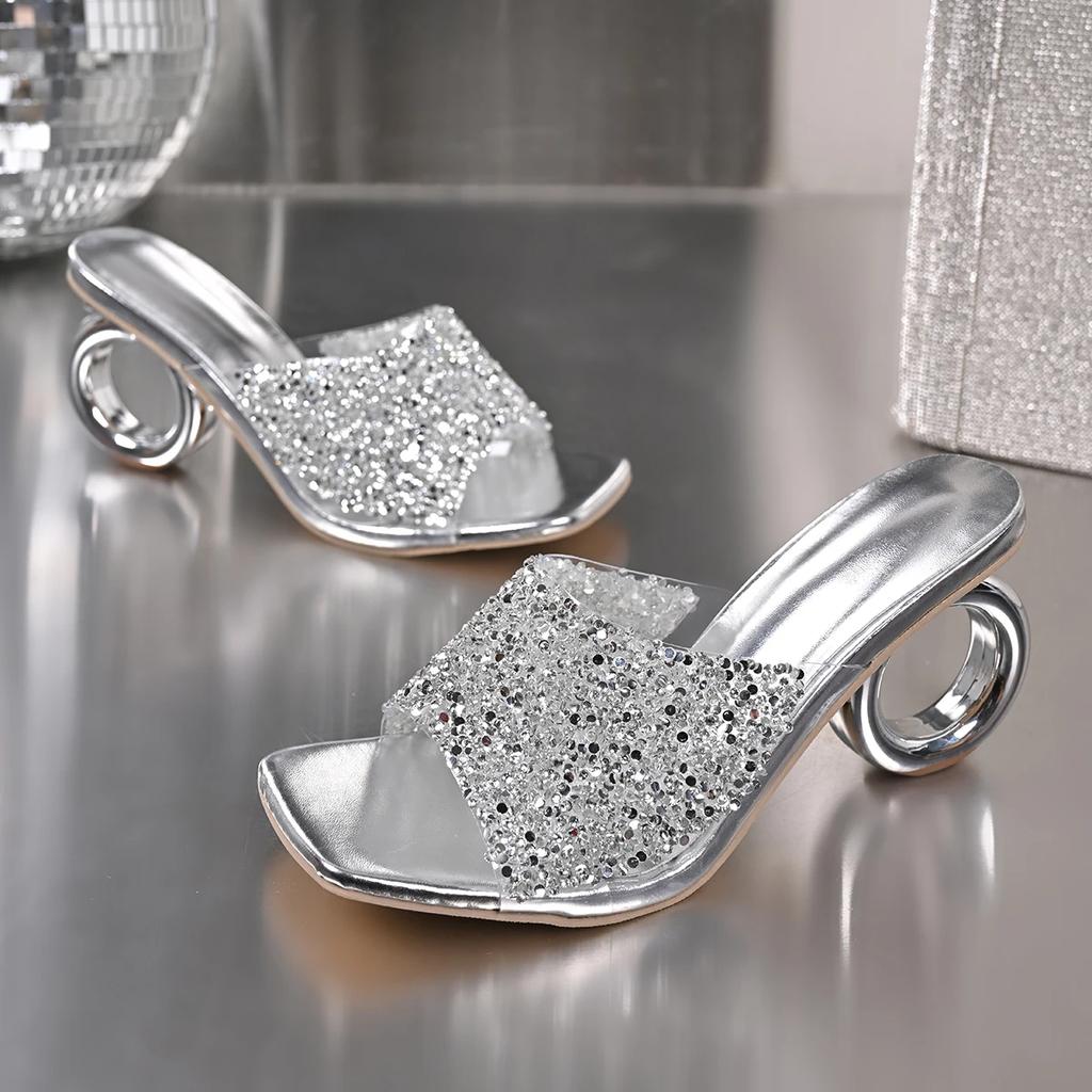 Fashion Slippers for Women Special-shaped Heels Design Women Slippers Luxury Crystal High Heeled Sandals Banquet Party Sandalias