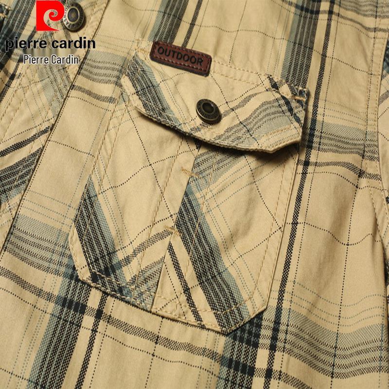 Pierre Cardin Men's Summer Plaid Pure Cotton Short Sleeve Shirt