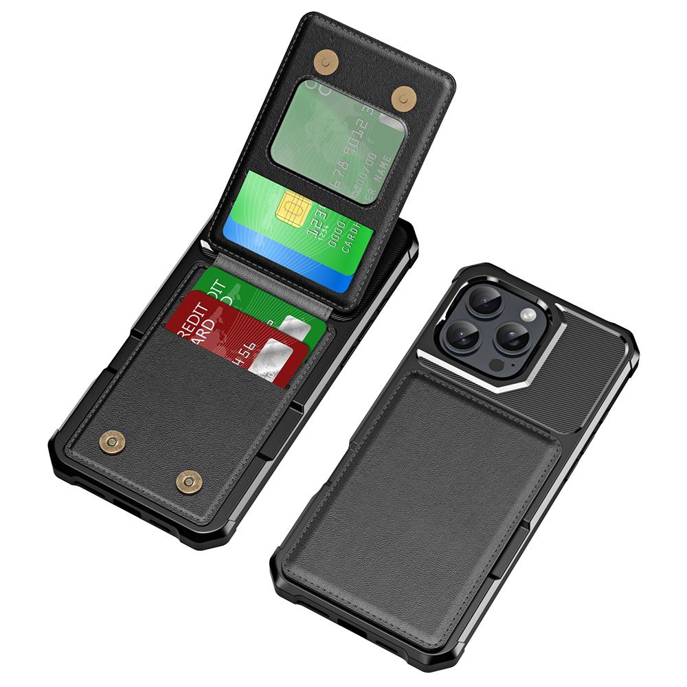

For iPhone 16 Pro Case Card Slot Kickstand PU+TPU Phone Cover Black