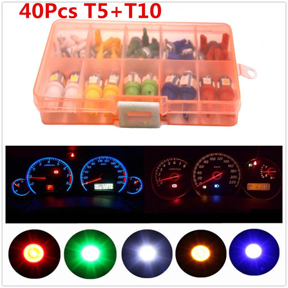 40 Pcs Mixed Color T5 T10 LED 5050SMD Car Dashboard Instrument Indicator Lights