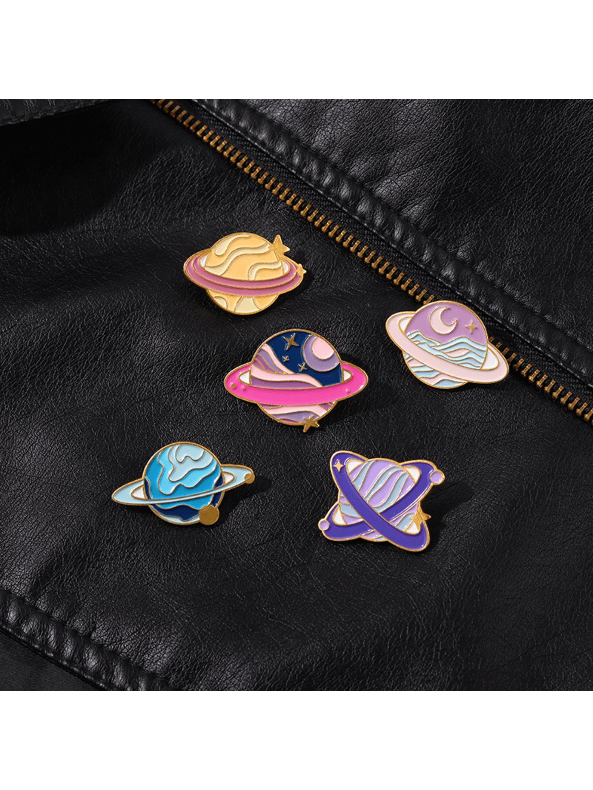 

5 pieces of women s creative cartoon space universe planet series metal badges for daily wear, bags, accessories, and brooches