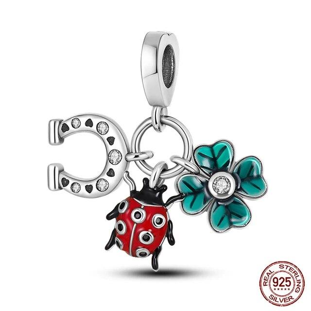 2023 New Style 925 Sterling Silver Four Leaf Clover Ladybug Charm Beads
