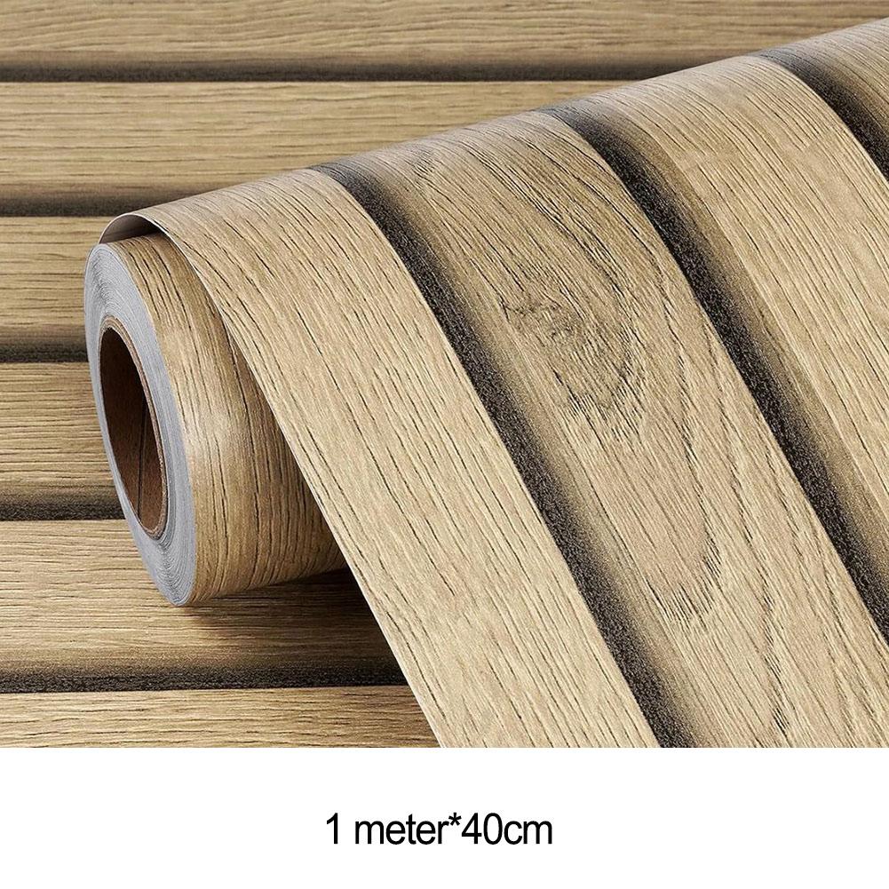 PVC Wood Slat Wallpaper Removable Peel Wallpaper Self Adhesives Wall Sticker For Kitchen Countertop Cabinet Home Decor