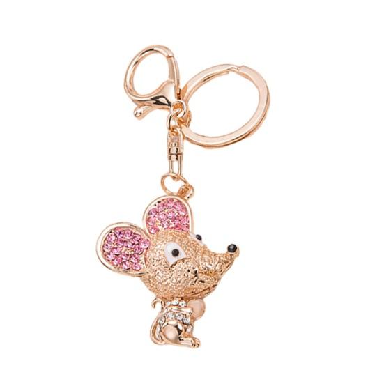 Keychain Pendant Sparkling Rhinestones Mouse Shape Charm Key Chain Strong Lobster Clasp Multi-Functional Key Holder