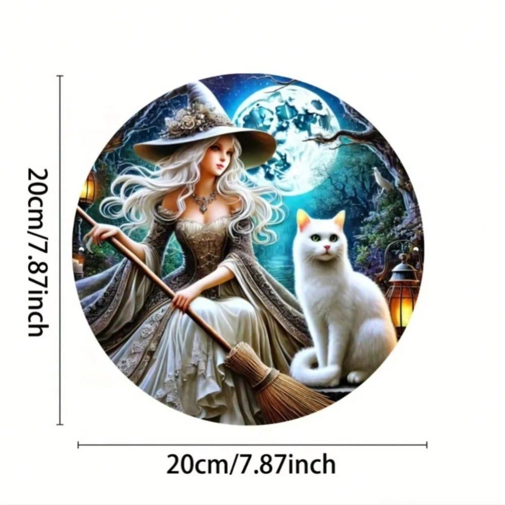 White Witch Round Metal Tin Sign Halloween Decor Thanksgiving Gift Home Wall Art Kitchen Bathroom Living Room