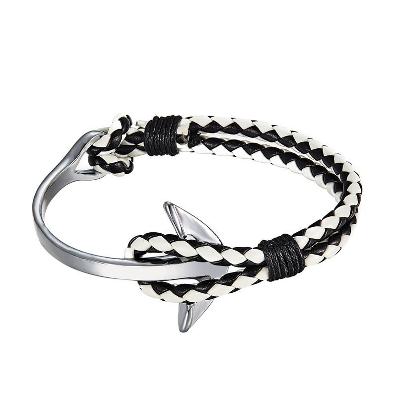 Silver-Plated Crooked Anchor Leather Bracelet, Men'S And Women'S Jewelry