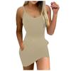 Women's Casual Loose Fashion Solid ColorRound Neck Pocket Camisole Dress