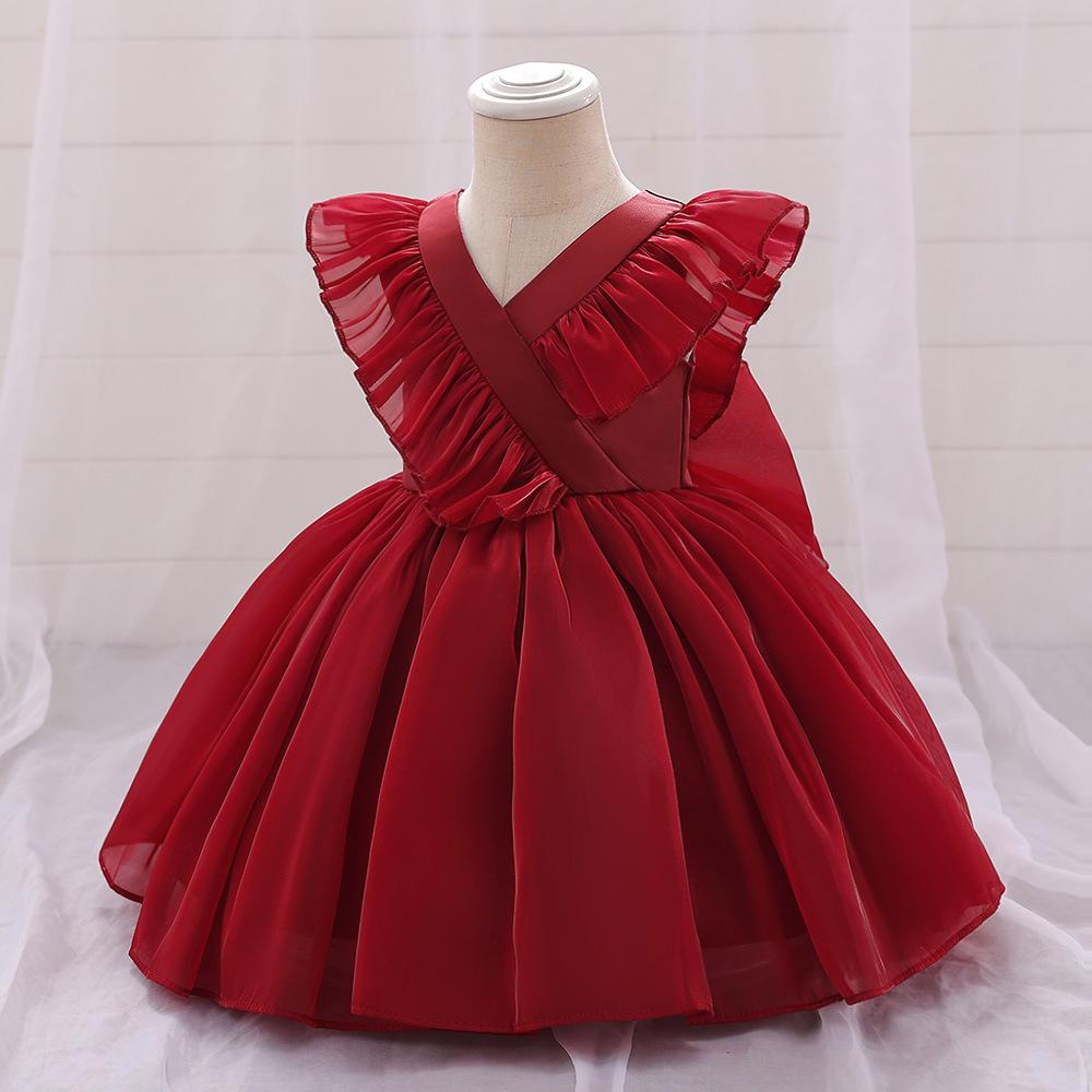 Kids Baby Girls Clothes Sequin Big Bow Baby Girl Dress 1st