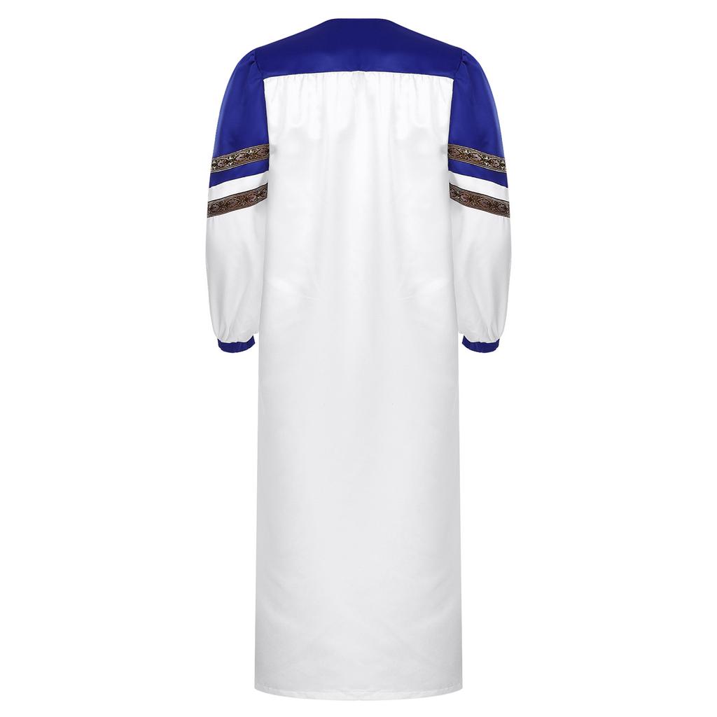 Mens Choir Robe Halloween Cosplay Theme Party Costume V Neck Embroidered Stripes Long Sleeve Clergy Gown