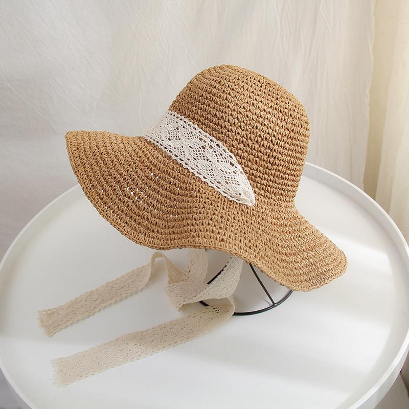 

Women s Literary Crochet Fisherman Hat Lace Ribbon Straw Hat Tie Style Female Japanese Beach Sun Hat