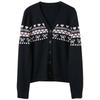 Sancai Plus Size V-Neck Fair Isle Knitted Cardigan