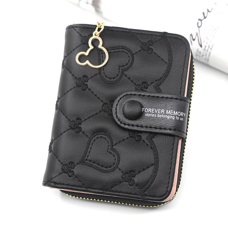 Pu Material Ladies Short Zipper Wallet With Heart Embellishments For Daily Use