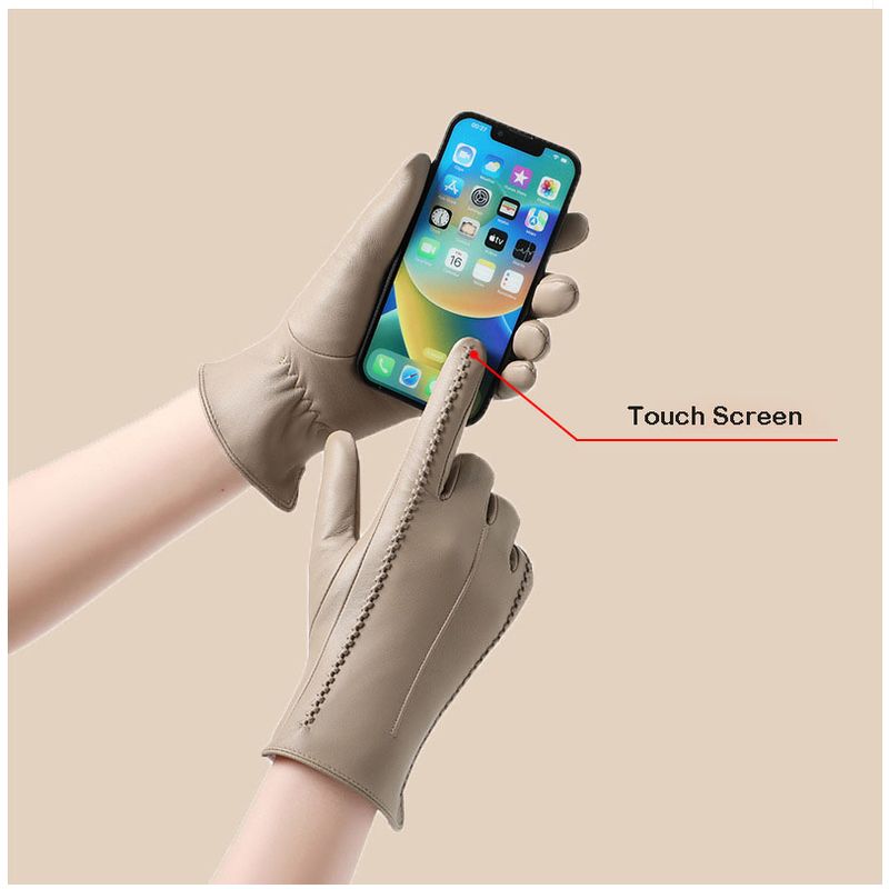 Winter Genuine Sheepskin Leather Gloves Women Warm Velvet Lined  Touchscreen Outdoor Cycling Driving Motorcycle Gloves