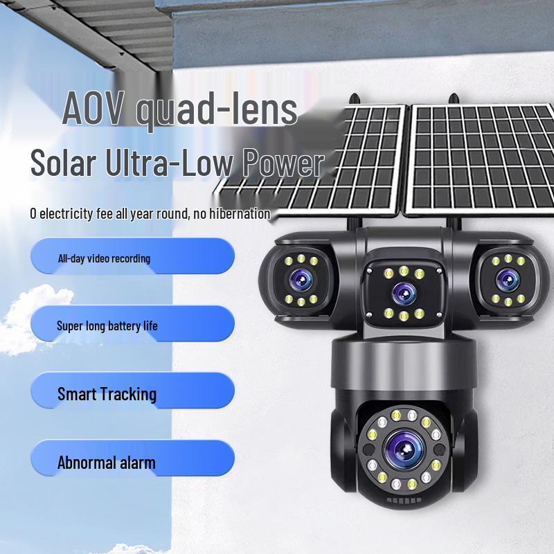8MP Four-Lens Solar 4G Night Vision Outdoor Camera - Wireless, Remote Surveillance