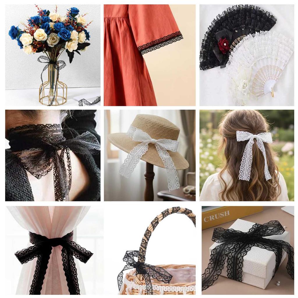 10m/Rolle 35mm weiß/schwarz Spitzenband Dekoration, niedliches Geschenkverpackungsmaterial