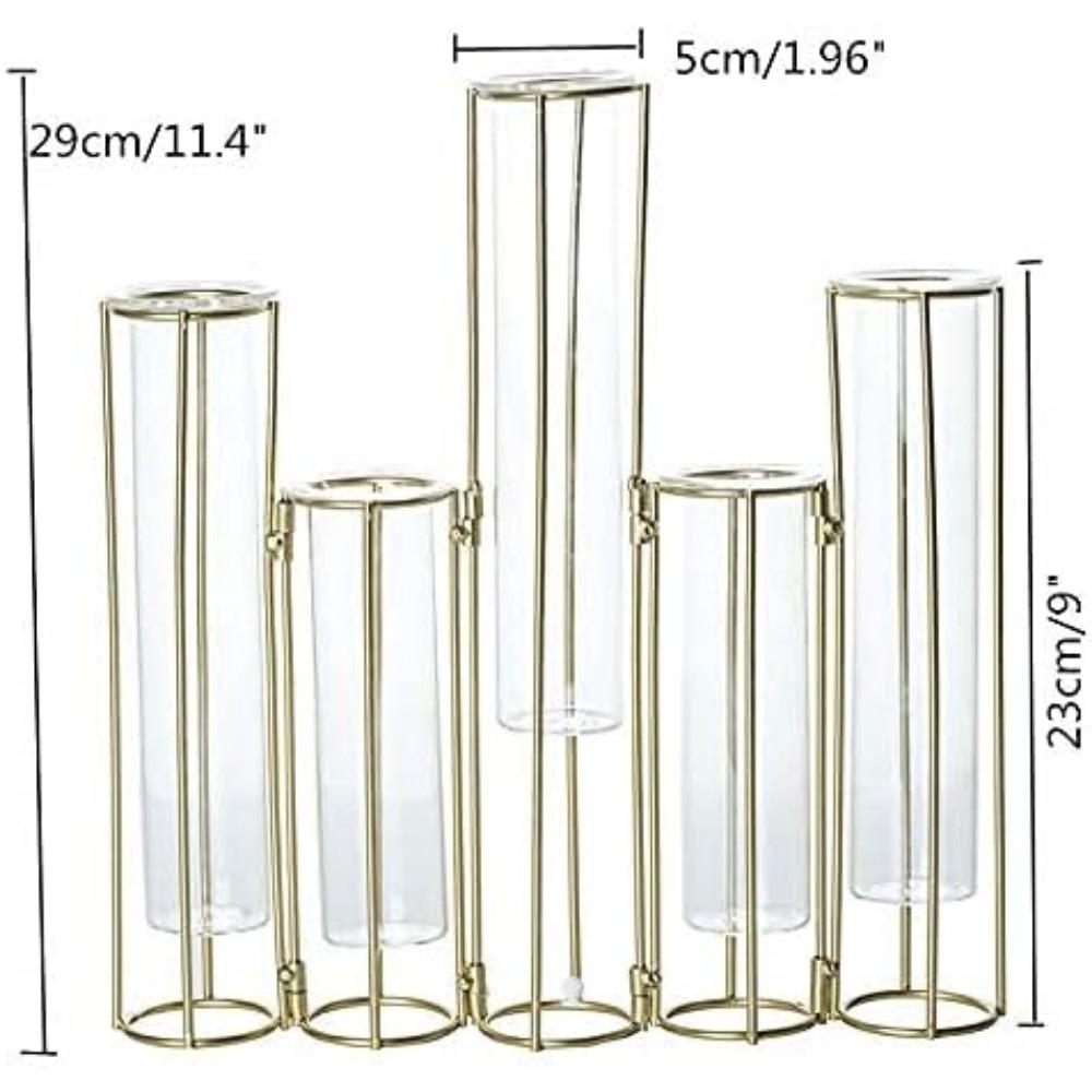Glass Vase with Metal Stand Racks Hydroponic Test Tube Vase Set of 5,