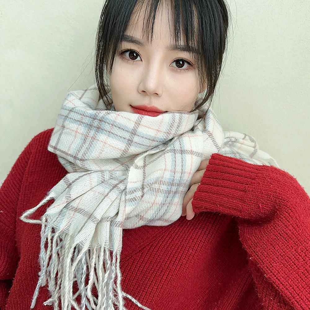 Sciarpa a Quadri Invernale da Donna, Stile Giapponese-Coreano Carino, Versatile Scaldacollo Caldo a Sciarpa