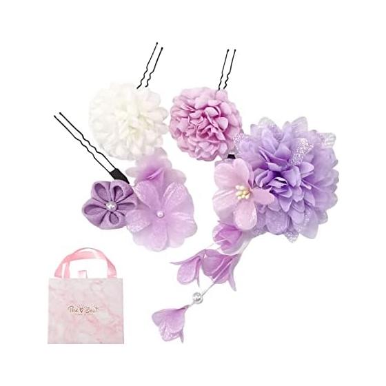 Samcos 4-Piece Floral Hair Accessory Set with U-Pins for Formal Occasions, Weddings, Coming-of-Age Ceremonies, Graduations, Summer Festivals, and