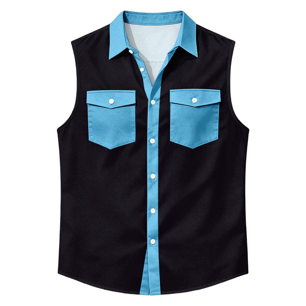 Men's Workwear Lapel Button-Down Vest Shirt - Lightweight Sleeveless Top