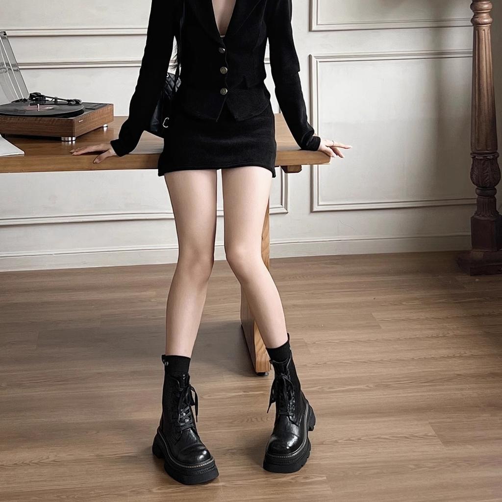 Soft leather version~ Super cool heightening 7cm thick-soled Martin boots for women's 2024 autumn models, polished and washed locomotive 