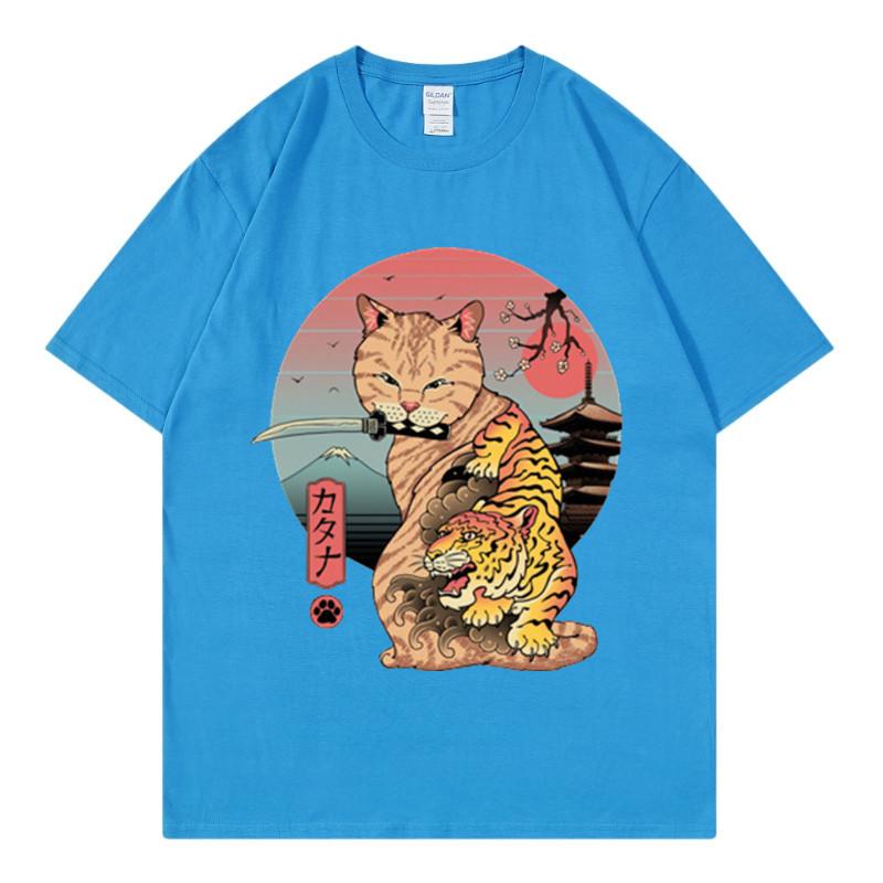 Summer New Hot Stamping Printing Short Sleeve Raglan Sleeve Japanese Anime Sushi Cat 2 Tshirt