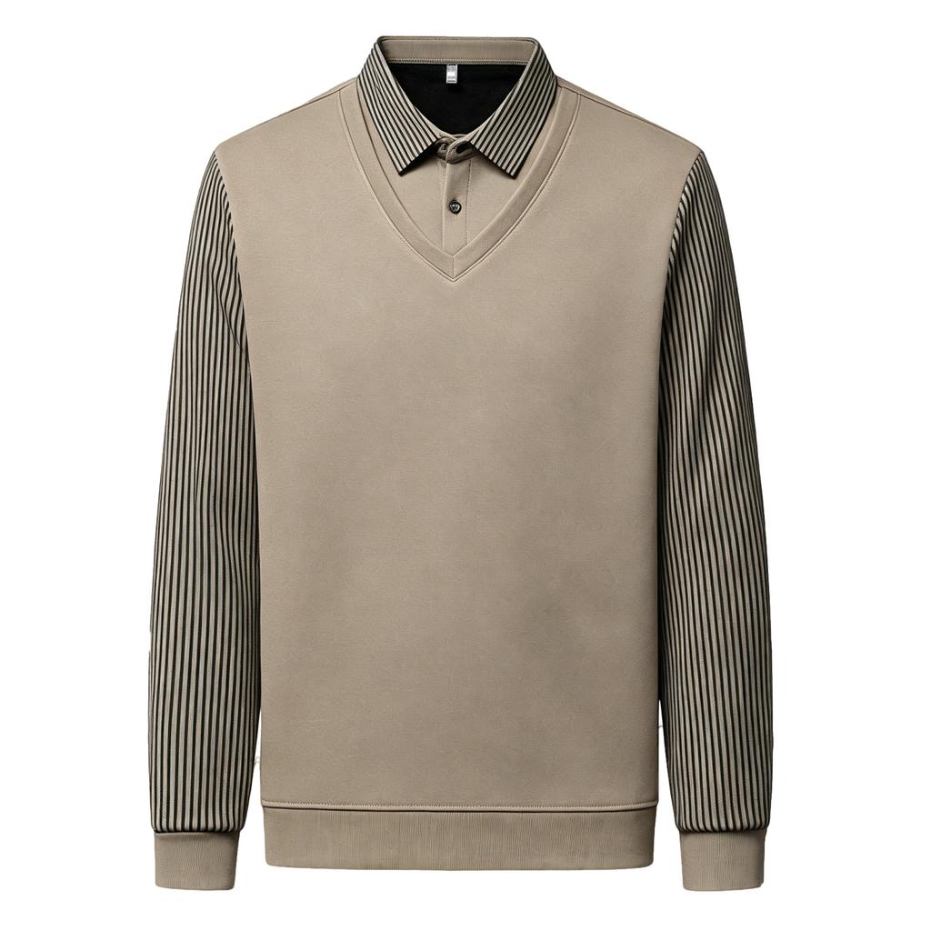 Men's Casual Loose Fit Faux Sweatshirt with Turn-Down Collar for Fall and Winter