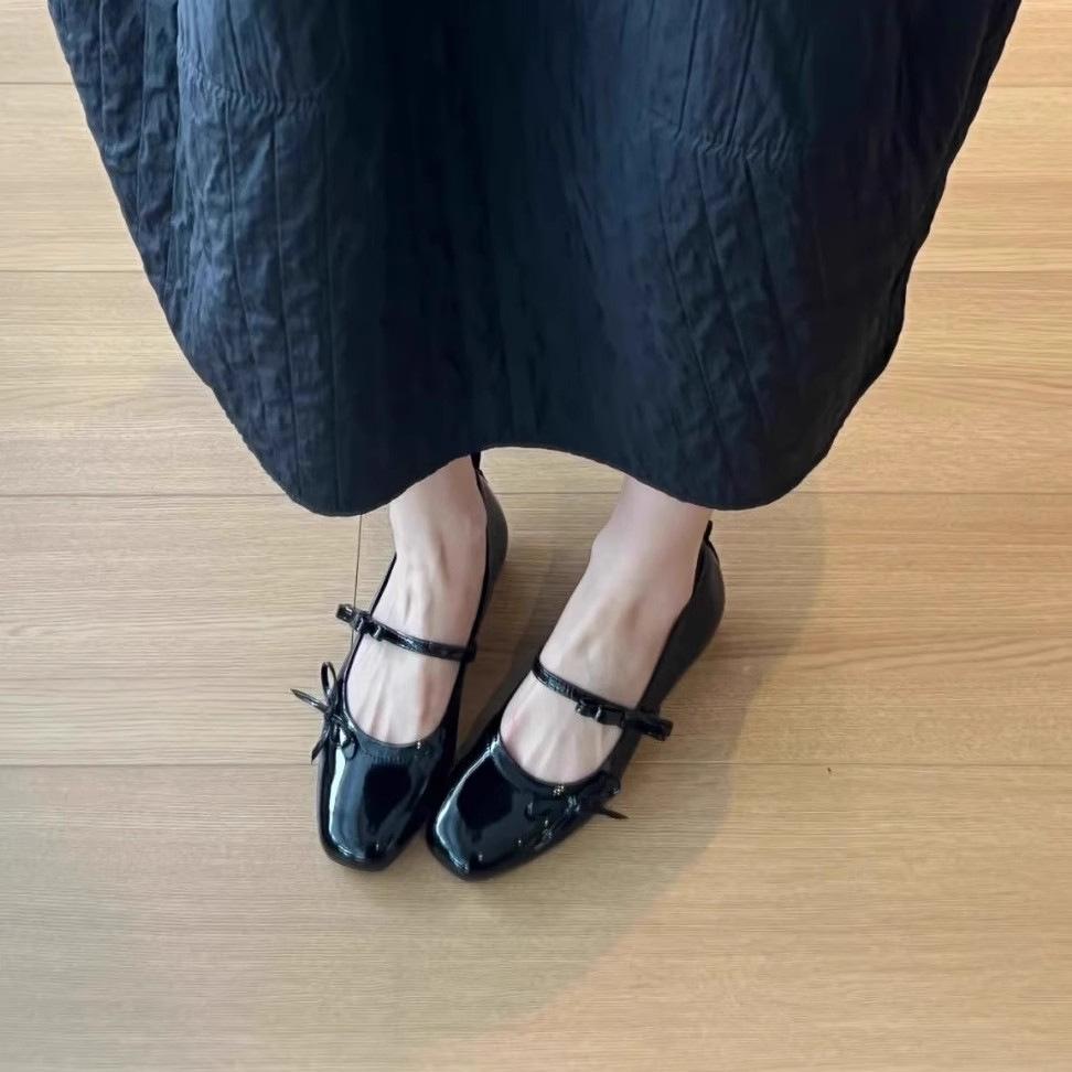

Super soft lambskin~ French single shoes women s flat bow ballet shoes light mouth evening shoes retro Mary Jane shoes 35 чёрный