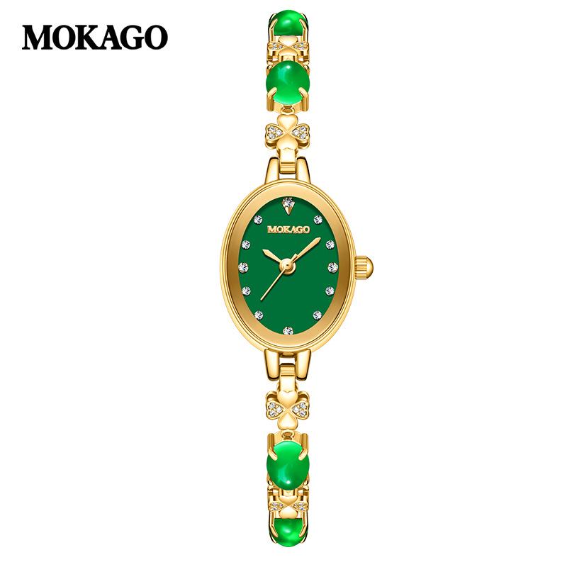 MOKAGO Women s Light Luxury Waterproof Quartz Bracelet Watch with Chalcedony Inlay and Copper Band. золотой