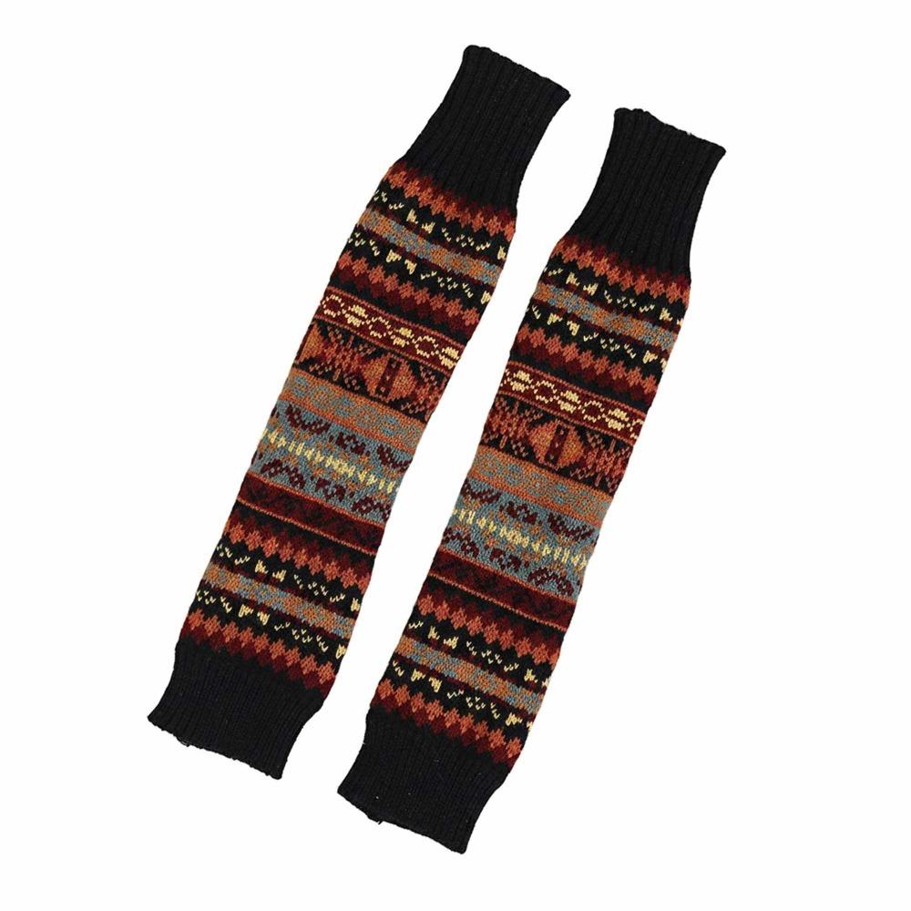 Lengthen Knitted Arm Cover Thicken Knitting Gloves New Bohemian Style Socks  Autumn Winter чёрный