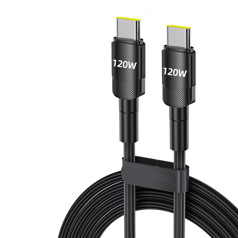 120W Dual Type-C Fast Charging Cable for Apple 15/16 & Huawei - Car & Computer Compatible.