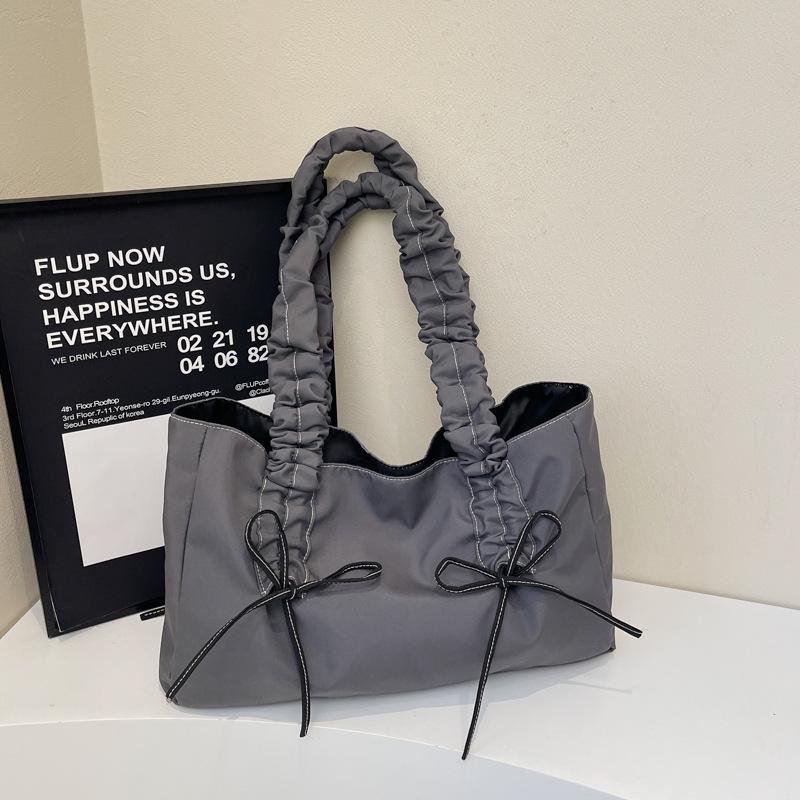 

2025 Женская Мода Плиссированная Сумка-Тоут с Бантом - Большая Вместимость Нейлоновая Сумка серый