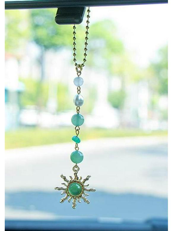 Sun Crystal Car Pendant: Pearl & Crystal Hanging Ornament for Interior Decoration