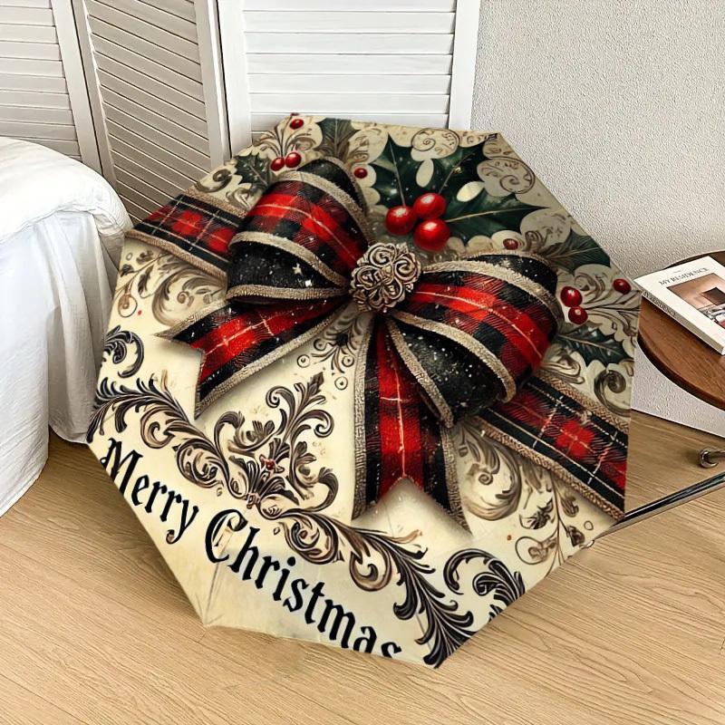 1 st Jul God Jul Mönster Paraply Design Automatiskt Öppnings- och Stängningsparaply, Högkvalitativt Reseparaply, Lättviktigt och Bärbart