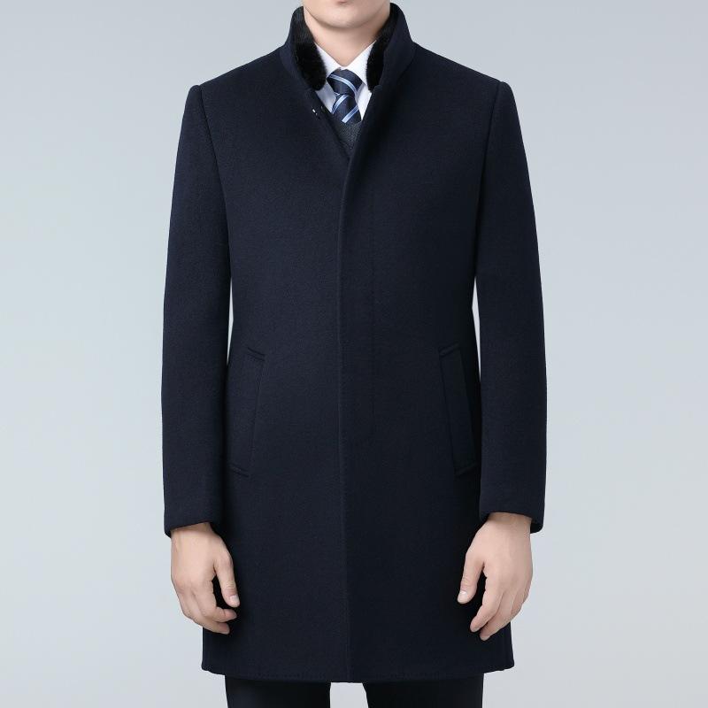 Double-sided Cashmere Coat for Men, Mid-length Winter Thickened and Warm Daddy Style Mink Fur Collar Down Liner Jacket