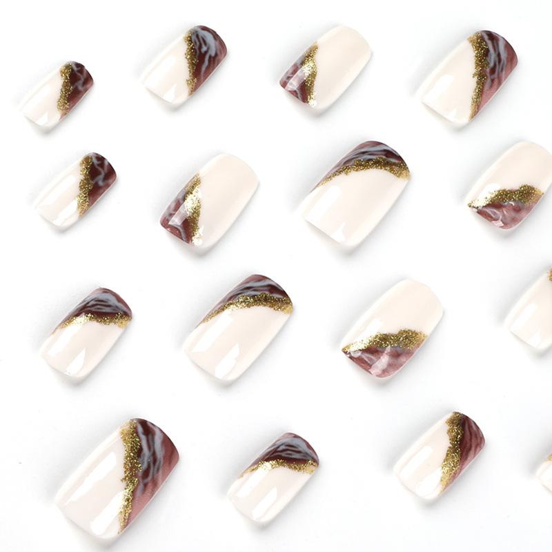 24 Pieces Wear Nail White Purple Smudge Gold Foil Manicure Patch Wear Nail Fake Nail Manicure Press on Nails