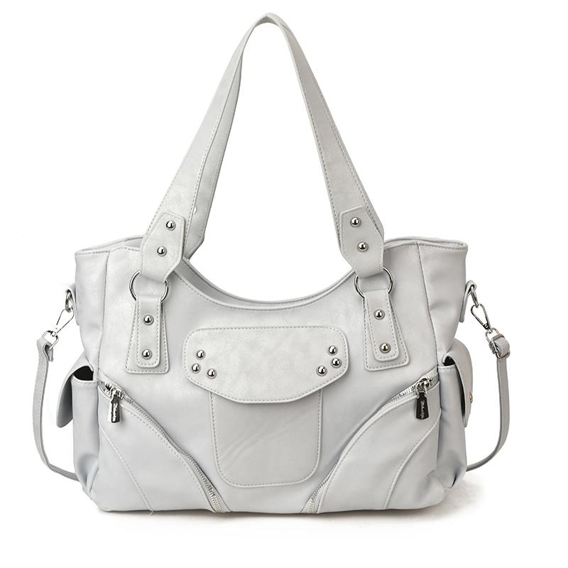 Fashion PU Solid Rivet Zipper Casual Tote Bag 2026 High Quality Light Luxury Versatile Bags Motorcycle Style Cool Shoulder Bag