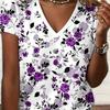 Sommer Damen 3D-Druck V-Ausschnitt T-Shirt Mode Vielseitig Atmungsaktiv Trend Lässig
