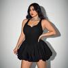Women's Wide Strap High Waist Mini Dress Sleeveless Pleated Loose Summer Casual Dress